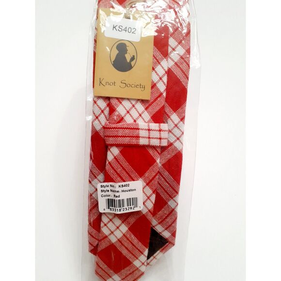 Knot Society 100% Cotton Red White Tartan Houston Men's Tie NWT - Picture 2 of 9